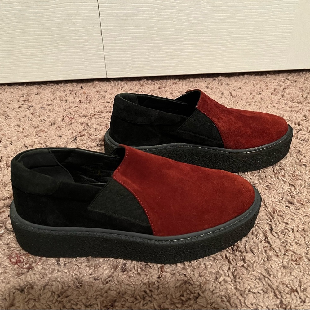 Eric Michael Omar Burgundy Black Suede Slip On Shoes Size 35 Spain/ Size 5 US